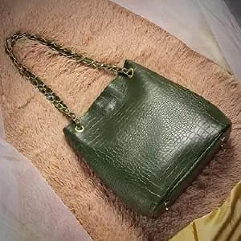 Shree Radhe Bag - Women's Faux Leather Hand Bag, Size - 30l x 8b x 29h cm, Olive Green