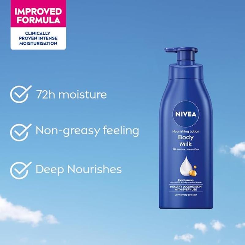 Nivea Body Lotion For Very Dry Skin, Nourishing Body Milk With 2X Almond Oil 72 H Moisturization, For Men & Women, 600 ml