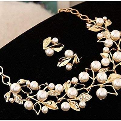 YouBella Gold Plated Pearl Choker Necklace Jewellery Set for Girls and Women