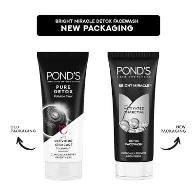 Pond's Pure Detox Anti-Pollution Purity Face Wash With Activated Charcoal Deep Cleans Impurities Dirt And Pollution For 2X Brighter Glowing Skin,150 g