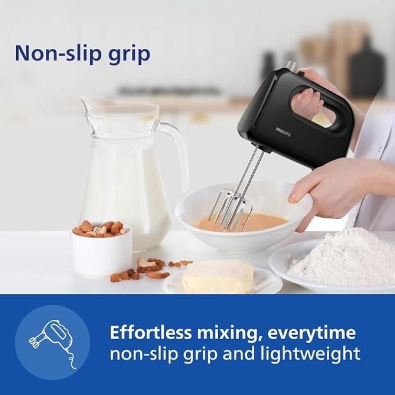 Philips HR3705/10 300 Watt Lightweight Hand Mixer, Blender with 5 speed control settings, stainless steel accessories and 2 years warranty(black color)