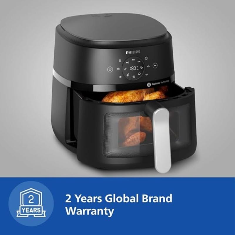 PHILIPS Air Fryer NA120/00, uses up to 90% less fat, 1500W, 4.2 Liter, with Rapid Air Technology (Black), Large