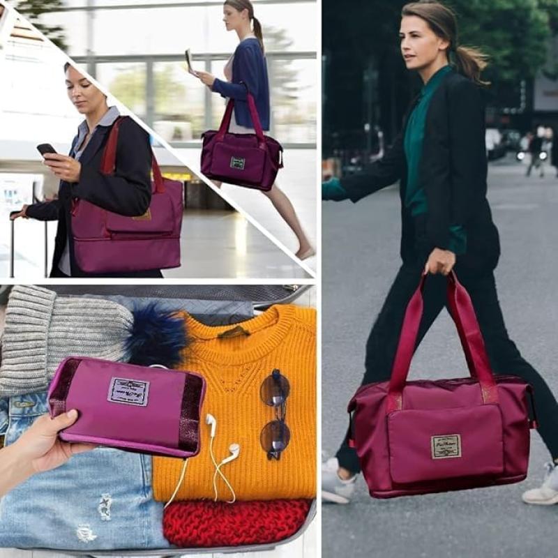 Wazdorf 41 Liter Expandable Travel Bags for Women, Duffle Bags for Women Luggage, Foldable Vanity Traveling Bag, Waterproof Hand Bag for Ladies Personal Items (Wine)