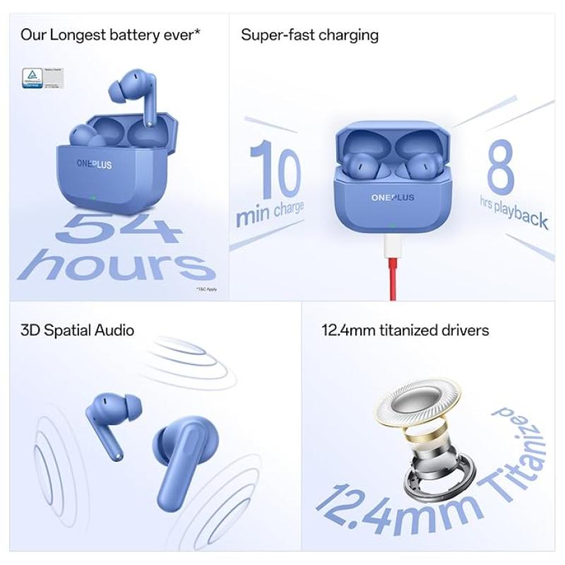 OnePlus Nord Buds 3r TWS Earbuds up to 54 Hours Playback, 2-mic Clear Calls, 3D Spatial Audio, AI Translation, 12.4mm Drivers, Dual-Device Connectivity,...