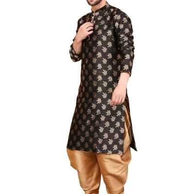 Over Crowd Men Ethnic Gold Leaves 100% pure Jacquard Kurta & Aladdin salwar special for Lohri & New Year, In Panjabi Style