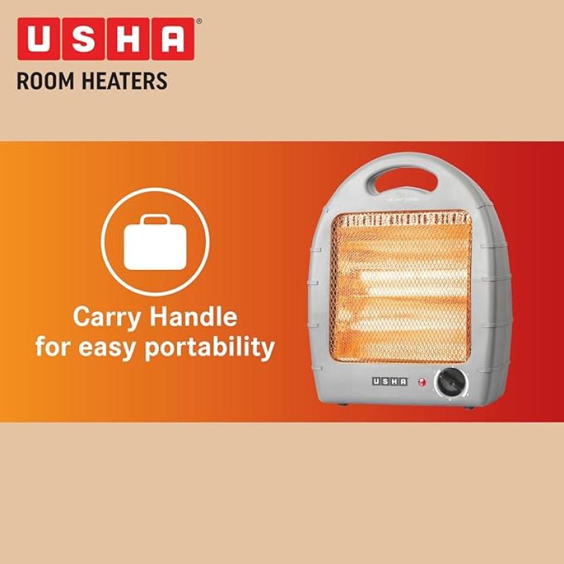 USHA 4002 800 Watt 2 Rod Halogen Heater with Safety Mesh(Grey)