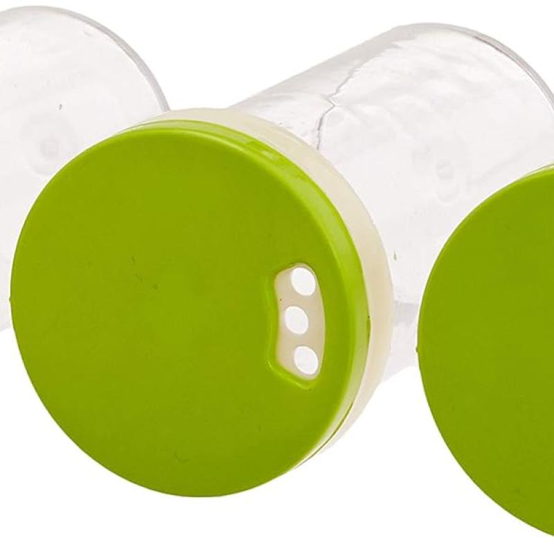 Amazon Brand - Solimo Revolving Spice Rack Set | 16 pieces | Plastic | Tiered Shelf | Tabletop | Green