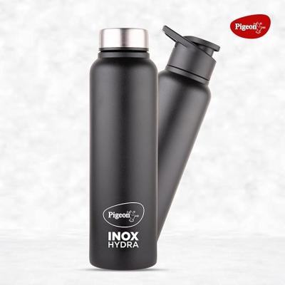 Pigeon Plastic, Stainless Steel Inox Hydra Duo, Dual Cap, Flipper And Fridge In One Bottle, Easy To Use, Multipurpose All In One Bottle 900Ml, Black