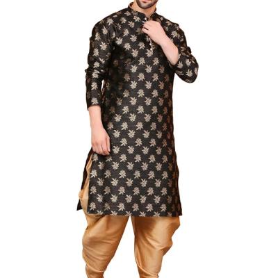 Over Crowd Men Ethnic Gold Leaves 100% pure Jacquard Kurta & Aladdin salwar special for Lohri & New Year, In Panjabi Style