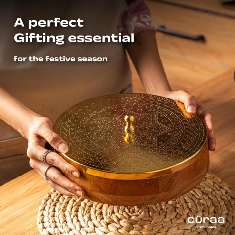 CÜRAA by YFL home Spice Box for Kitchen with Spoon (Acacia Wood, 7 Detachable containers, 120 ML) | Masala box for Kitchen | Spice Storage Container | Stylish Masala Dani for gift