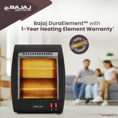 Bajaj RHX-2 Halogen Heater | 2 Heat Settings-400W/800 Watts | Noiseless Operation | DuraElement With 1-Yr Heating Element Warranty | Convection Room Heater For Winter | 2-Yr Warranty 【Black】