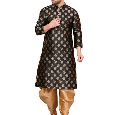 Over Crowd Men Ethnic Gold Leaves 100% pure Jacquard Kurta & Aladdin salwar special for Lohri & New Year, In Panjabi Style