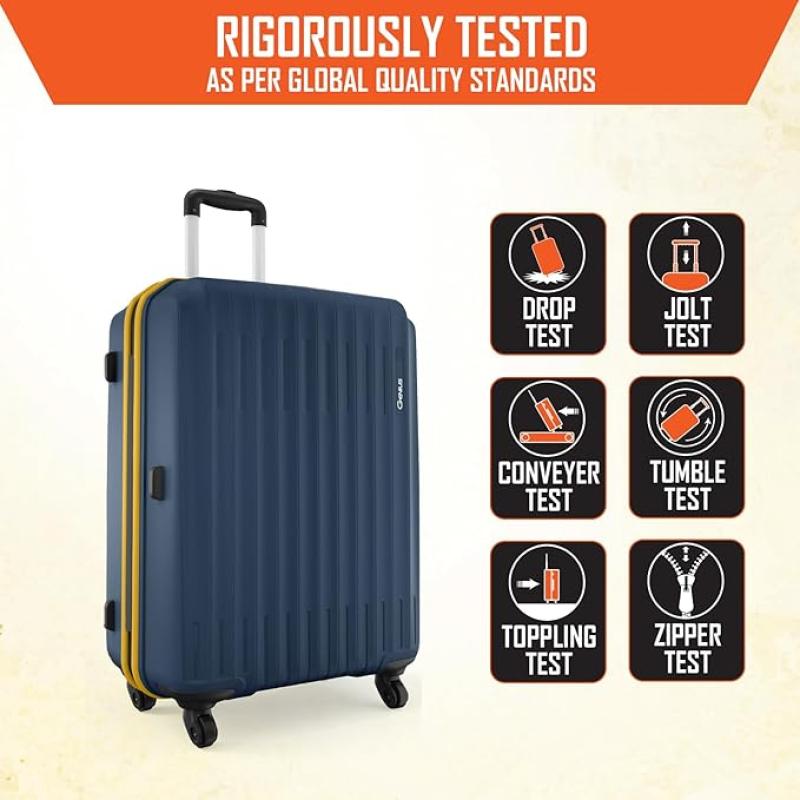 Safari Genius Alley Set of 3 (Cabin + Medium + Large) Trolley Bags Hard Case Polypropylene, 4 Wheels, 360 Degree Wheeling Luggage, Suitcase for Travel, Navy