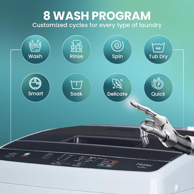 Haier 6 kg 5 Star Oceanus Wave Drum Washing Machine Fully Automatic Top Load (HWM60-AE, Moonlight Silver)