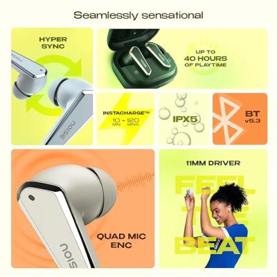 Noise Buds N1 Truly Wireless Earbuds with Chrome Finish, 40H of Playtime, Quad Mic with ENC, Ultra Low Latency Gaming (Up to 40 Ms), Instacharge(10 Min=120 Min), Bluetooth V5.3(Ice Blue