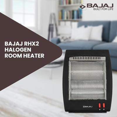 Bajaj RHX-2 Halogen Heater | 2 Heat Settings-400W/800 Watts | Noiseless Operation | DuraElement With 1-Yr Heating Element Warranty | Convection Room Heater For Winter | 2-Yr Warranty 【Black】