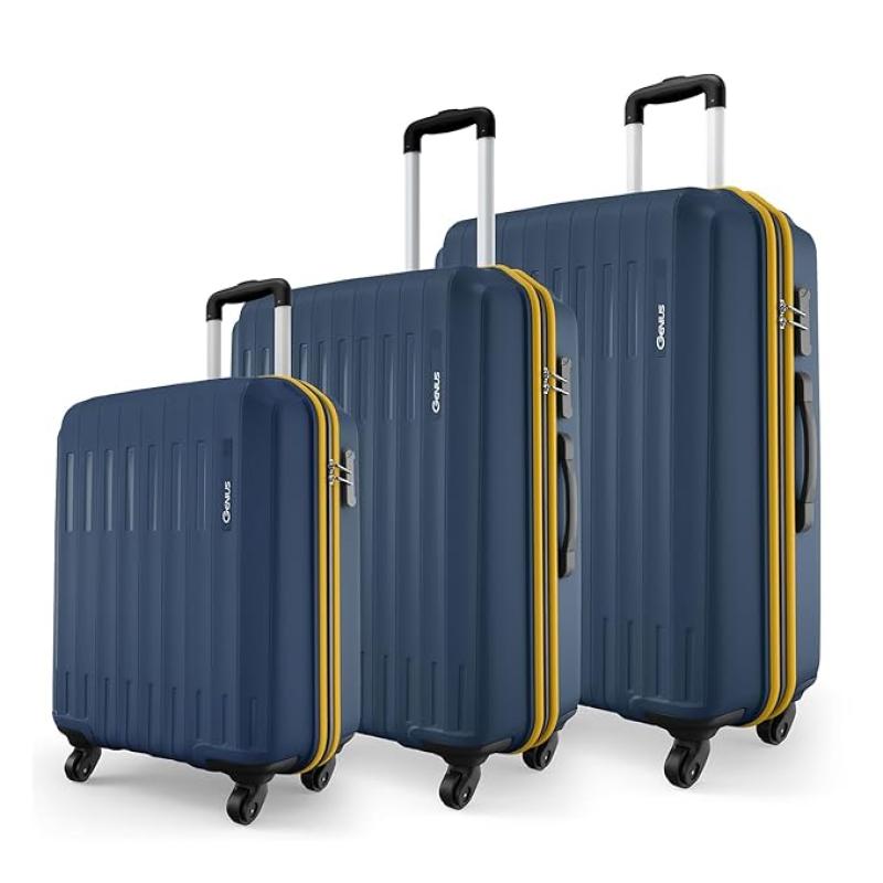 Safari Genius Alley Set of 3 (Cabin + Medium + Large) Trolley Bags Hard Case Polypropylene, 4 Wheels, 360 Degree Wheeling Luggage, Suitcase for Travel, Navy