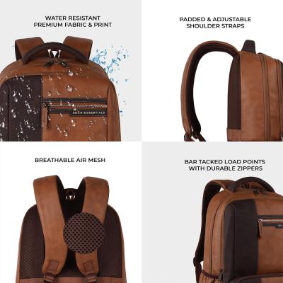 Gear Vintage 4 19"/29L Anti Theft Faux Leather Medium Water Resistant 4 Compartment Laptop Backpack/Casual Backpack/Daypack/Travel Backpack/College Bag For Men/Women(Tan-Brown)