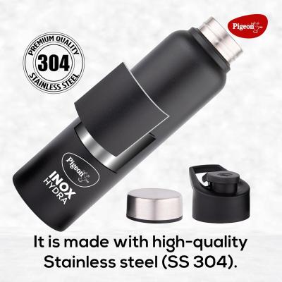 Pigeon Plastic, Stainless Steel Inox Hydra Duo, Dual Cap, Flipper And Fridge In One Bottle, Easy To Use, Multipurpose All In One Bottle 900Ml, Black