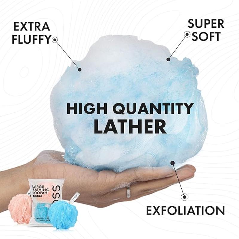 ross Large Bath Loofah Sponge Scrubber Exfoliator for High Lather Cleansing (Peach and Blue