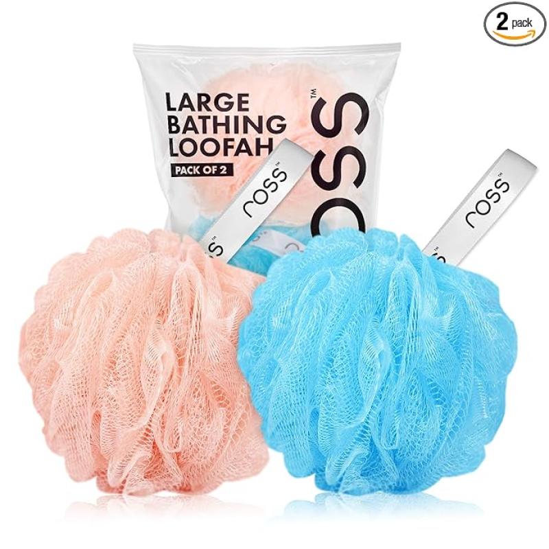 ross Large Bath Loofah Sponge Scrubber Exfoliator for High Lather Cleansing (Peach and Blue