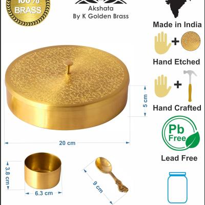 K GOLDEN BRASS (01) handcrafted Brass Spice Box Set For Kitchen With Spoon (7 Containers, 40 ML) - Brass Masala Box For Kitchen - Species Container 7 inch Masala dabba - Masala petti 1set